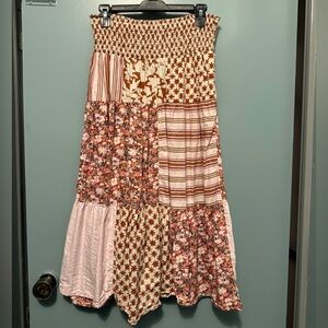 Patchwork Floral Midi Skirt
